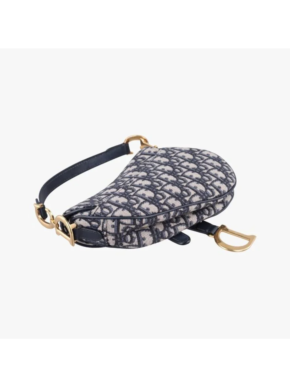 Dior Saddle Navy Gray Jacquard Leather Shoulder Bag